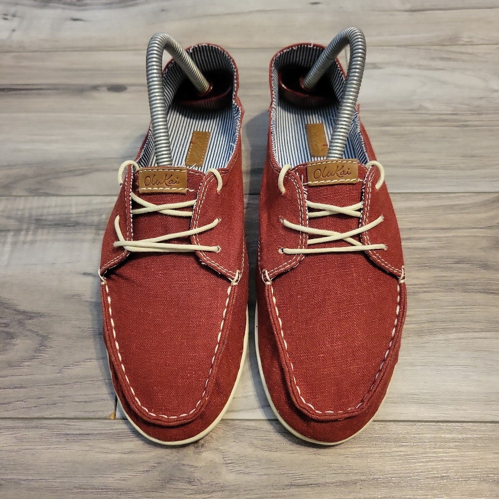 OLUKAI Heleuma‎ Womens 7.5 Comfort Shoe Red Dock Boat Loafer Casual Flat Lace Up